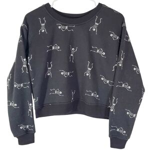 🟢7418 * Better/Together Skull Cropped Sweatshirt Black White Size S